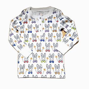 Roller Rabbit White Pajama Top with Colorful Bunny Print